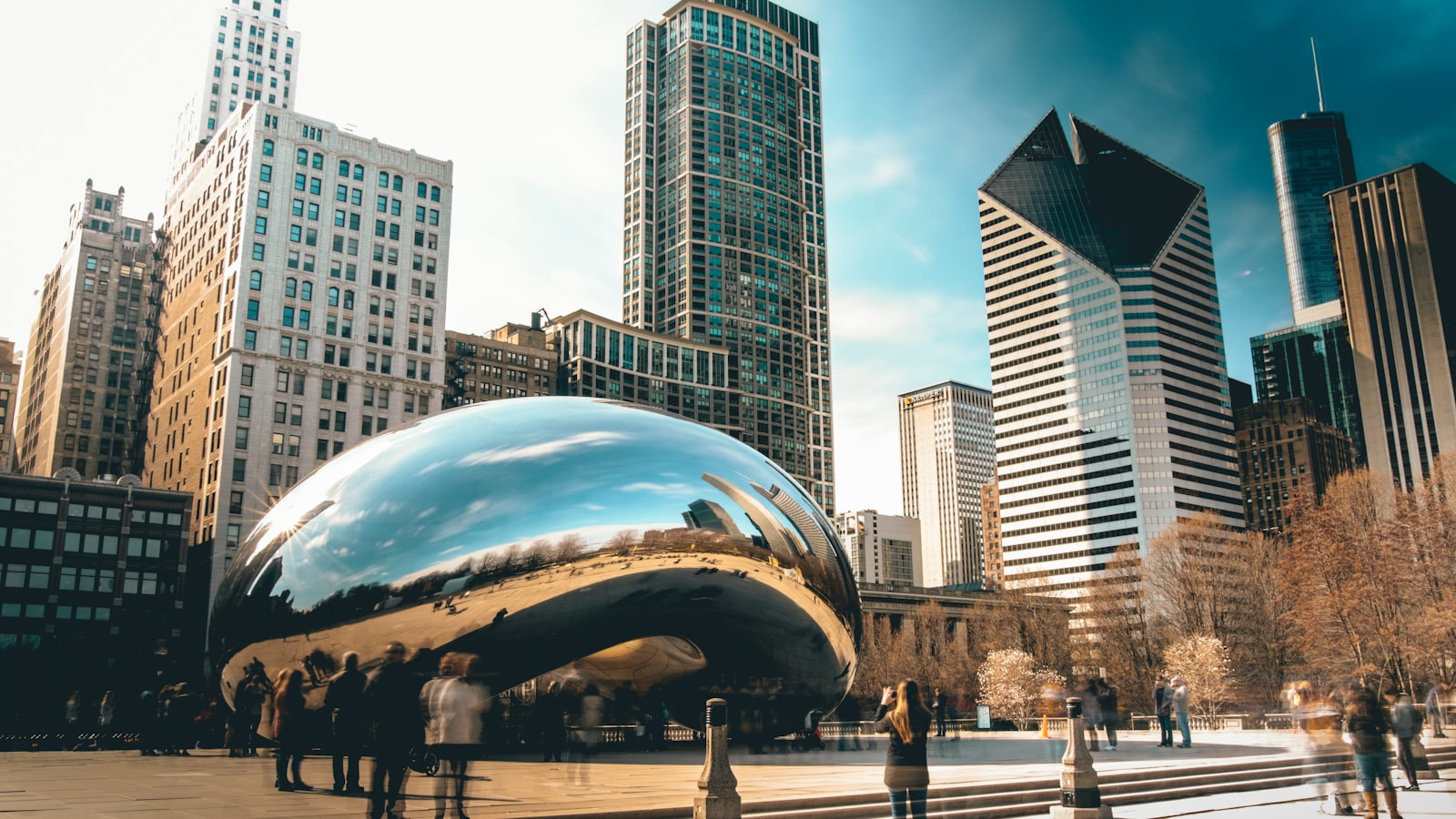Chicago skyline with Millennium Park in the foreground